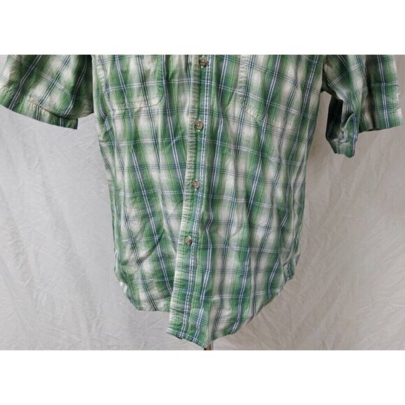 Wrangler Rugged Wear Mens XL Green Plaid Short Sleeve Button Up Work Shirt - Picture 4 of 11